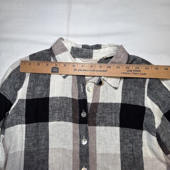 Soft Surroundings Blouse SZ Small Neutral Check Tunic Linen Blend Back Zip EUC - Picture 3 of 11